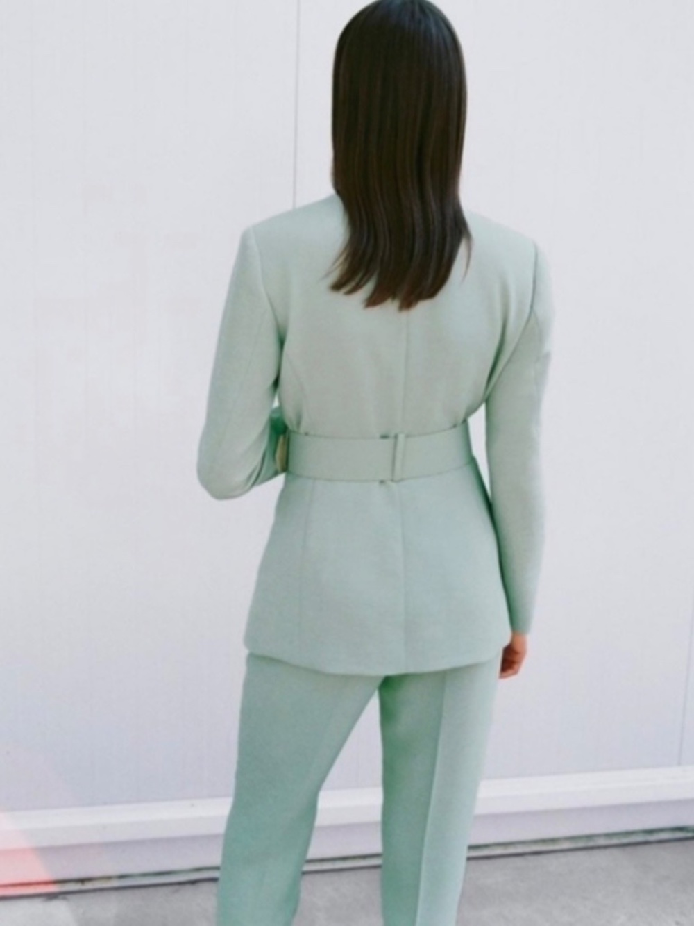 Zara Lapelless Mint Green Belted Blazer Blogger’s Favorite Size S MSRP $128 - Picture 6 of 11